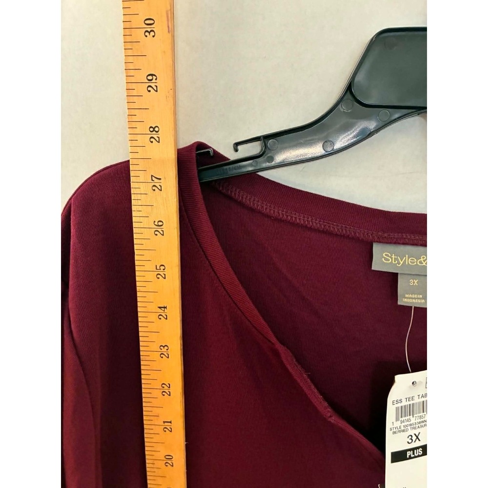 Style & Co Womens 3X Burgundy Henley Top 3/4 Sleeve Plus Size Casual NWT - Picture 5 of 5